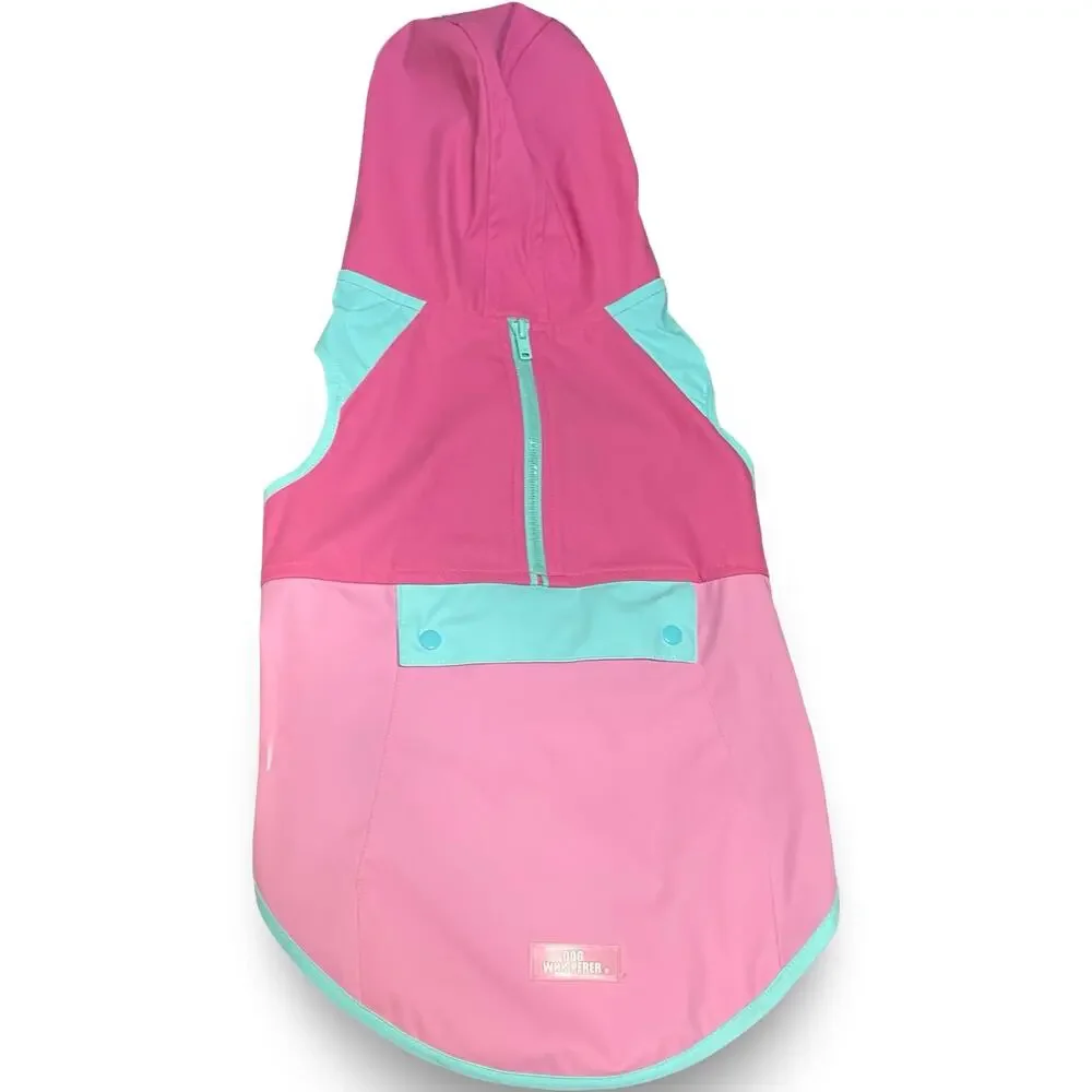 Dog Whisperer Pink Aqua Hooded Pup Rain Jacket Coat Size Large Pet Vest Gear
